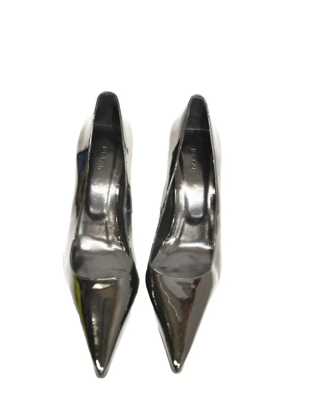 $600 BY FAR Viva Pointed Toe Pump SCULPTED HEEL PATENT LEATHER BLACK 40 (DD20)